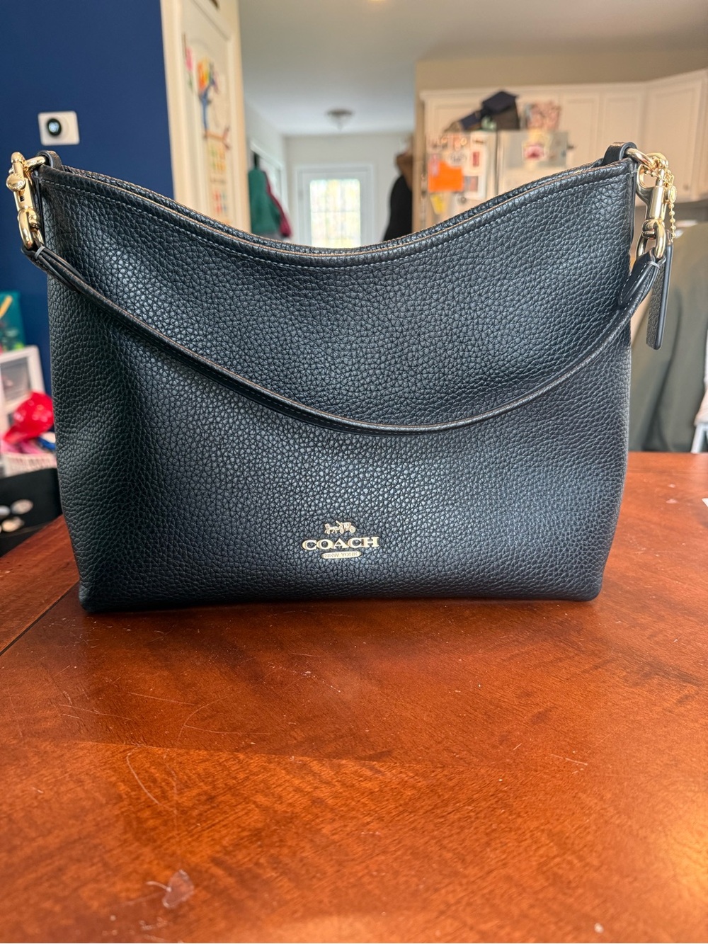 Coach Black Pebbled Leather Hobo Shoulder Bag with Gold Hardware